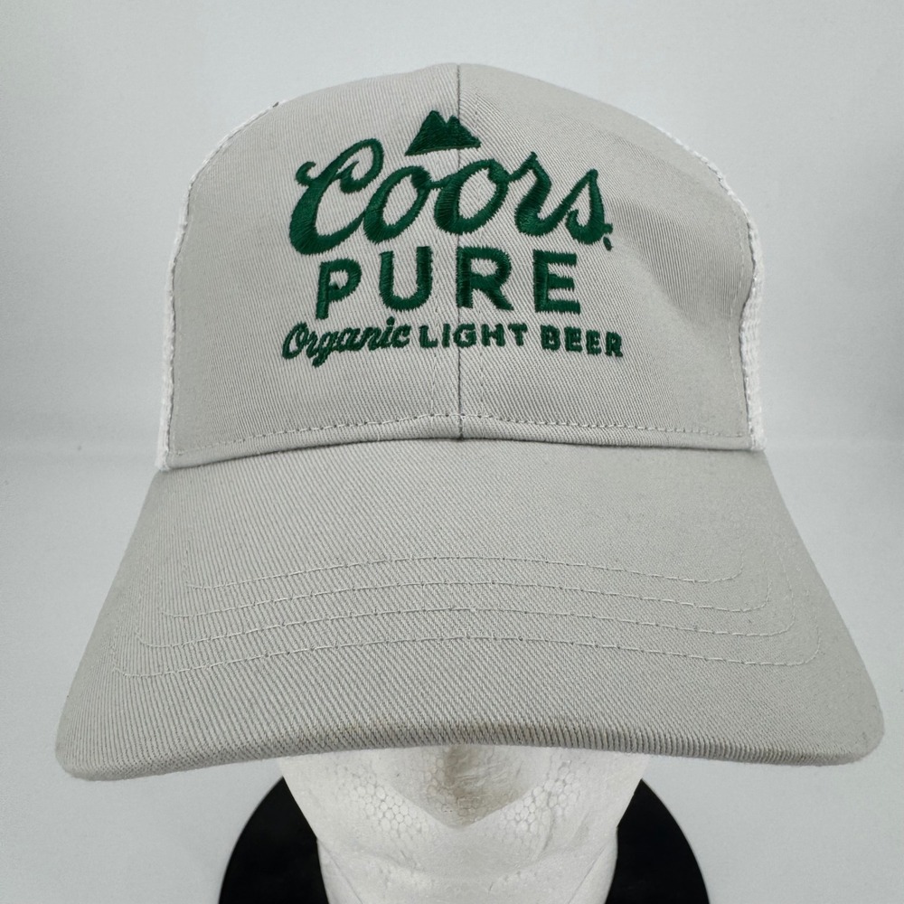 Coors Pure Organic Light Beer Trucker Hat Gray White Mesh Snapback Econscious